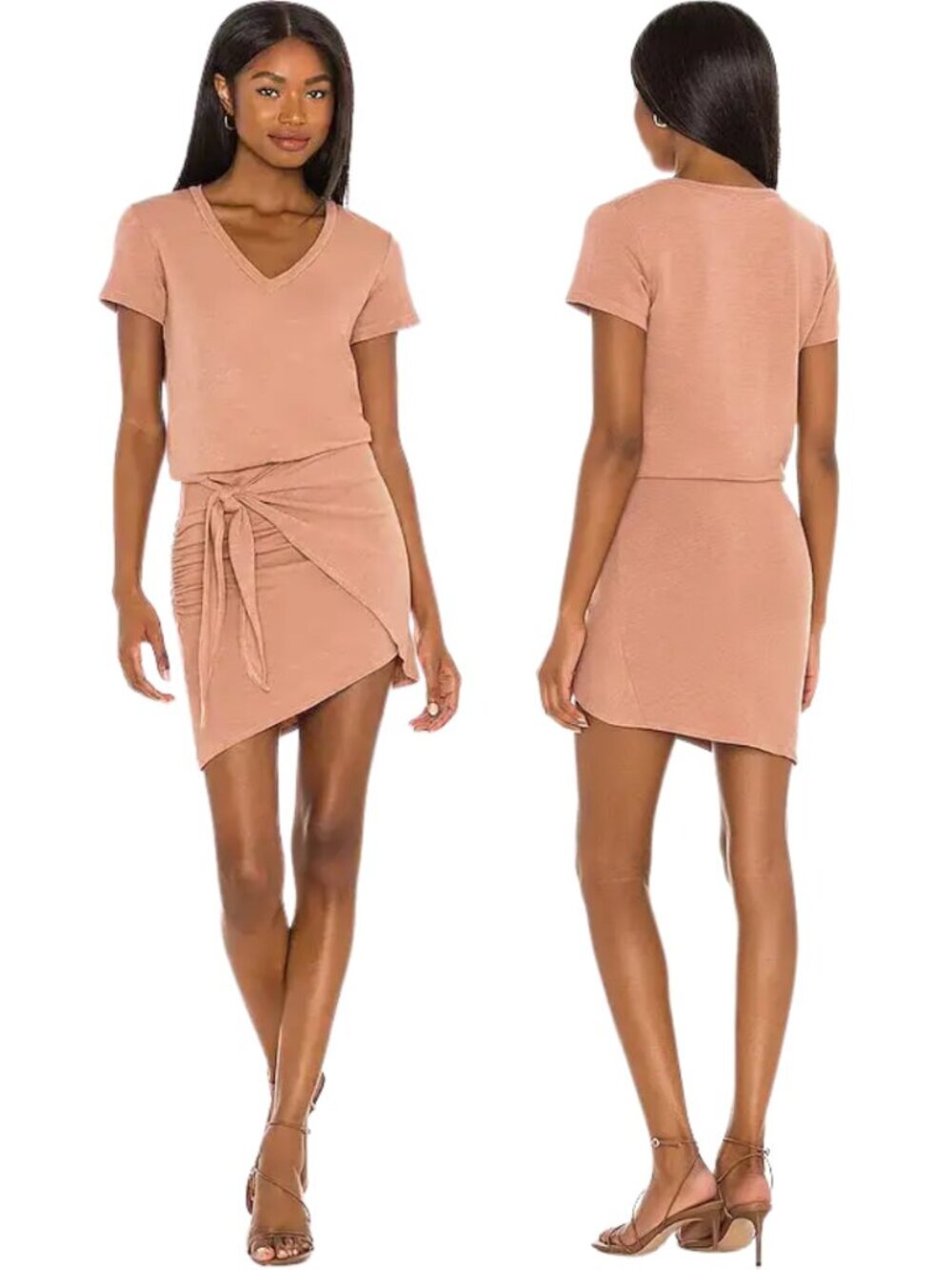 Monrow x Revolve Supersoft V Mini Dress Women's XS Rose Faux Wrap Minimalist NWT
